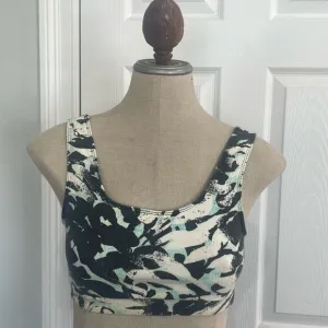 Vintage 80s danskin sports bra geometric cotton stretch white turquoise size M
