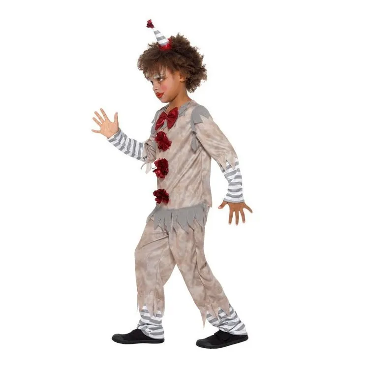 Vintage Clown Boy Costume, Grey & Red