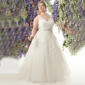 Vintage White/Ivory Plus Size Wedding Dress A-line Bodice Tulle Skirt  Custom Made Sash Included