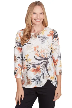 Watercolor Floral Diagonal Ribbed Top