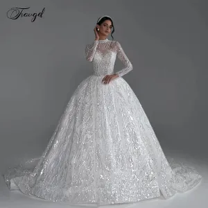 Wedding Dresses High Neck Long Sleeve Vestido De Novia Lace Sequined