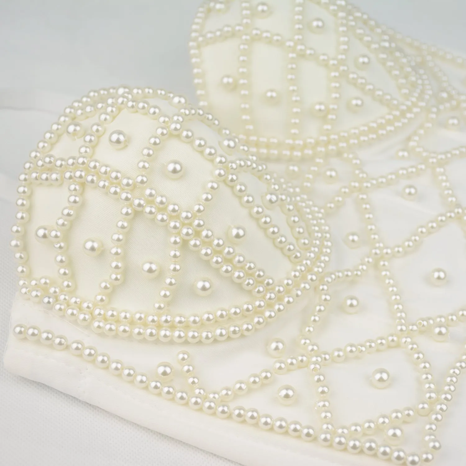 White Pearls Beaded Bustier Corset Club Party Cage Bra