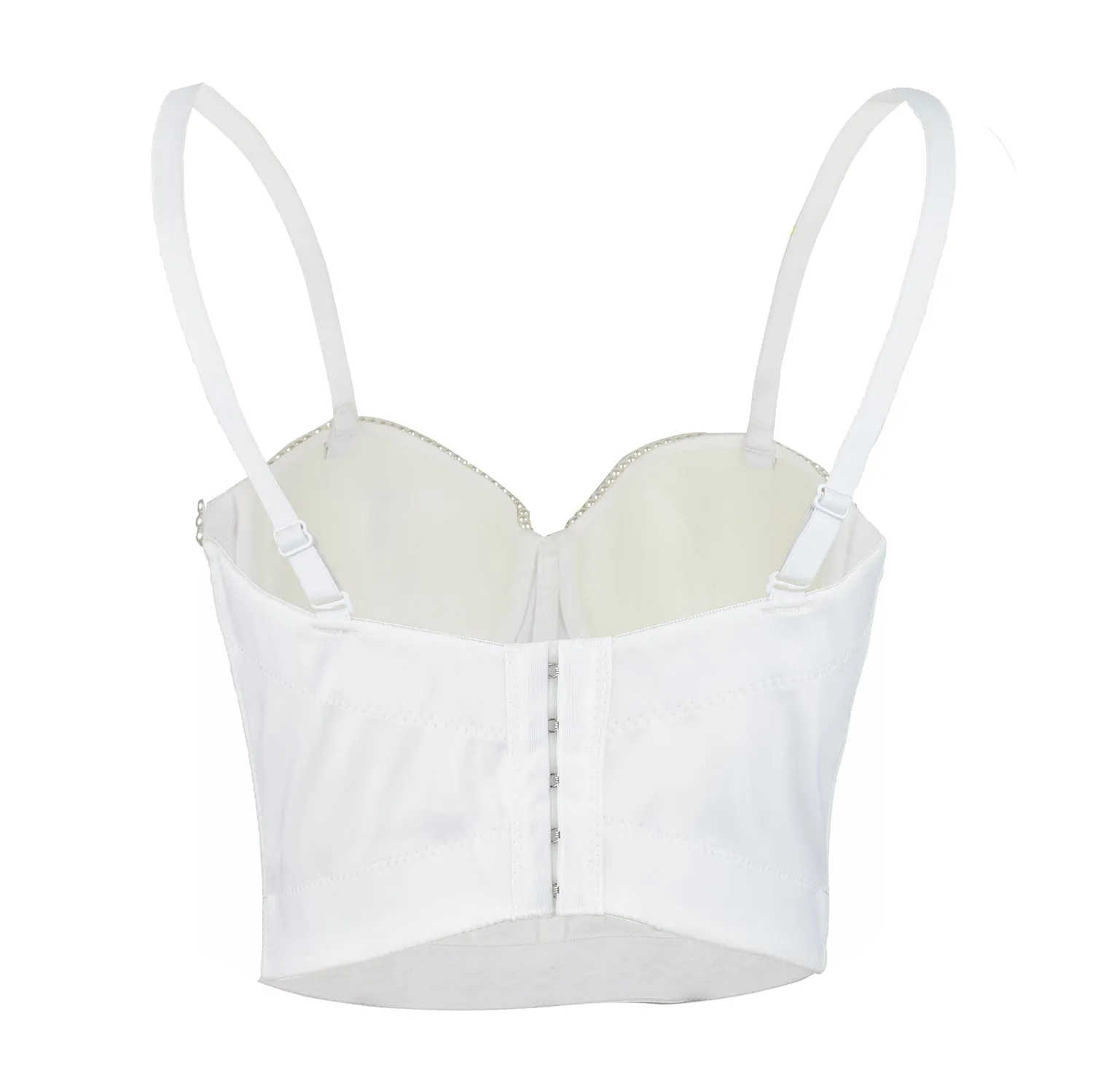 White Pearls Beaded Bustier Corset Club Party Cage Bra