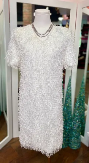 Winna Sparkling Feathered Eyelash White Dress