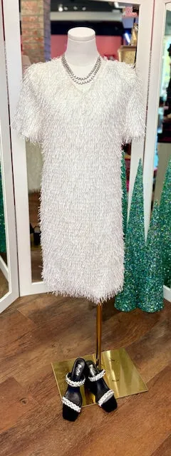Winna Sparkling Feathered Eyelash White Dress