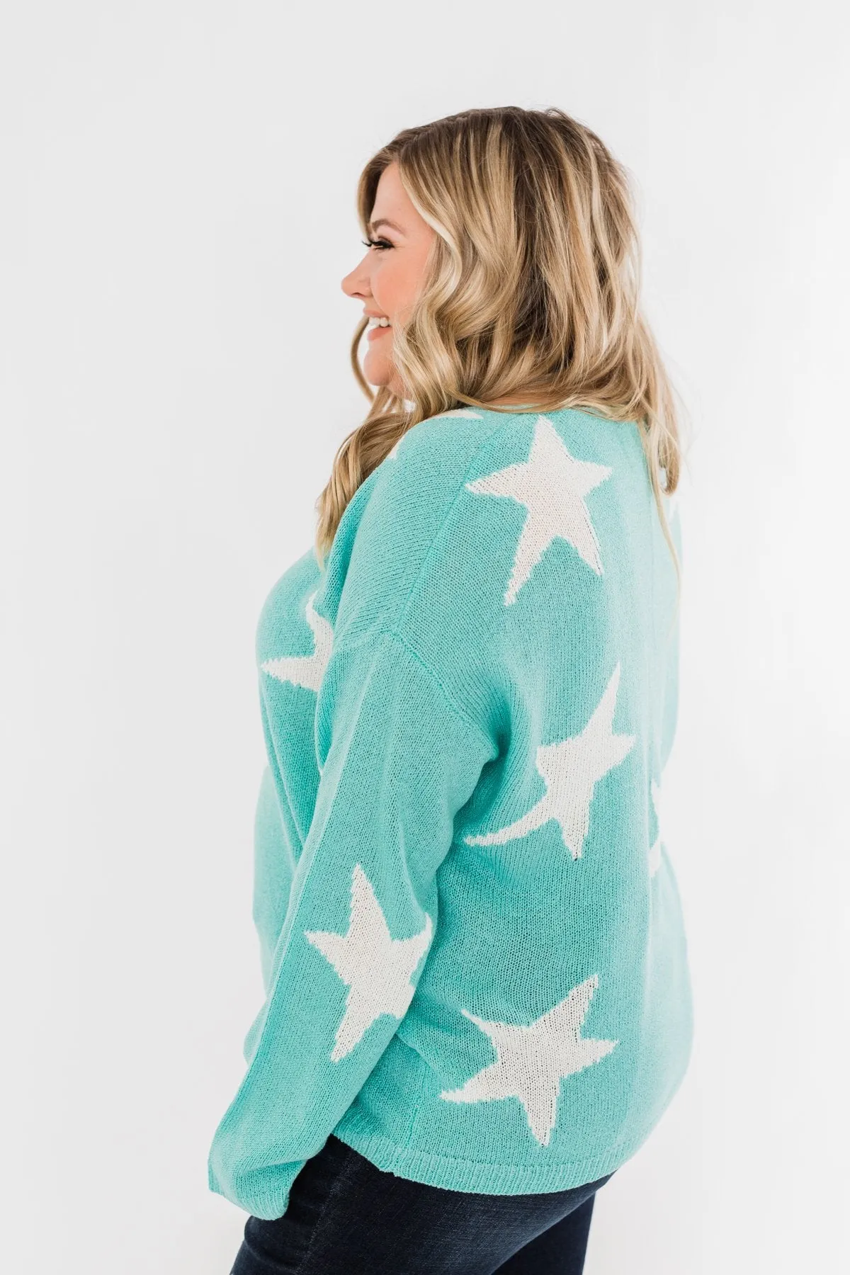 Wishing On A Star Knitted Sweater- Aqua Blue