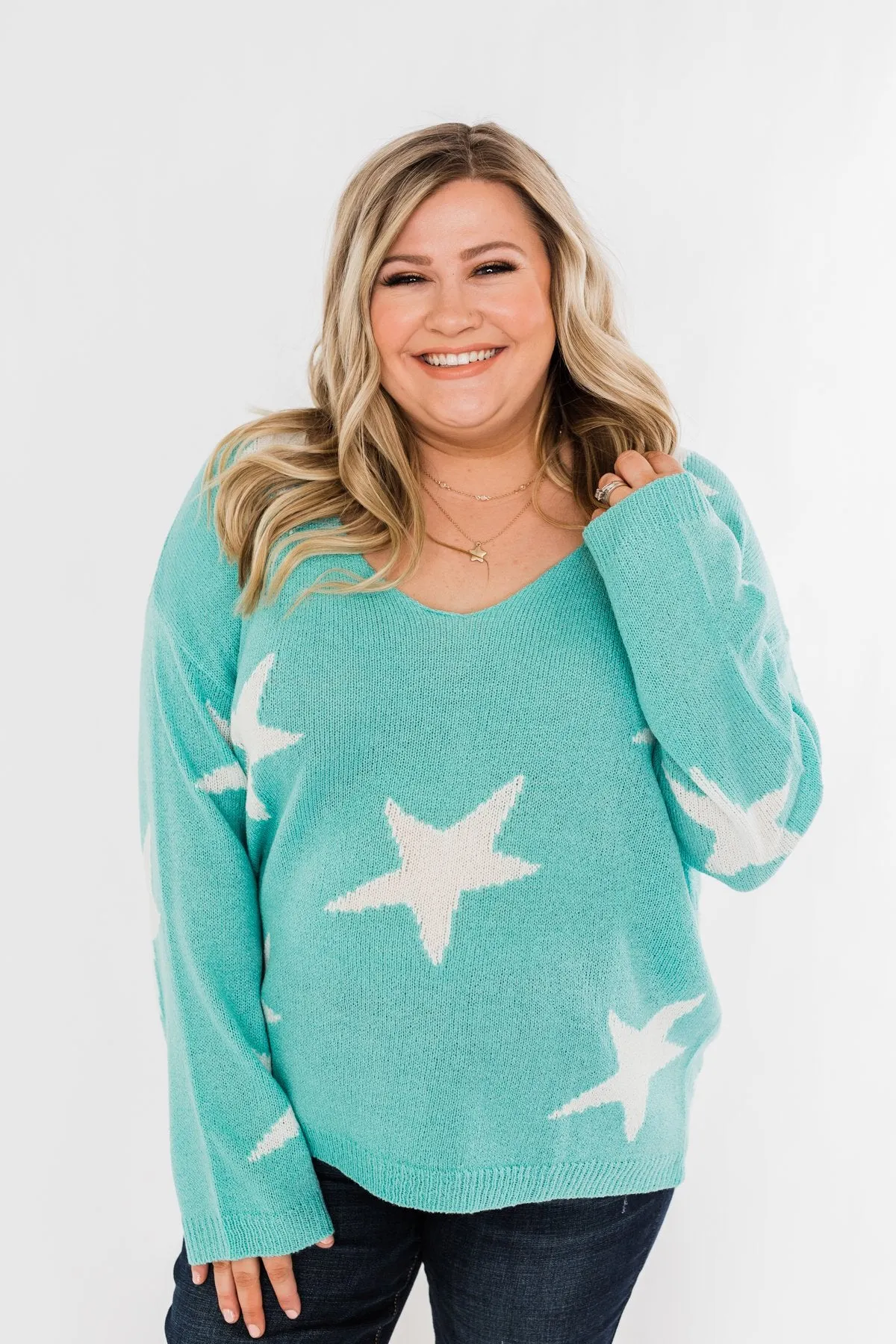 Wishing On A Star Knitted Sweater- Aqua Blue