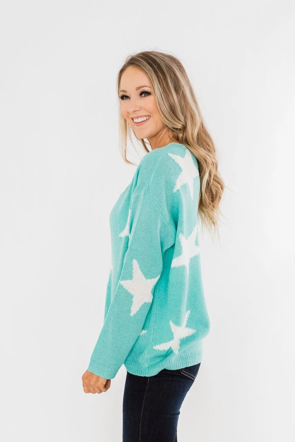Wishing On A Star Knitted Sweater- Aqua Blue