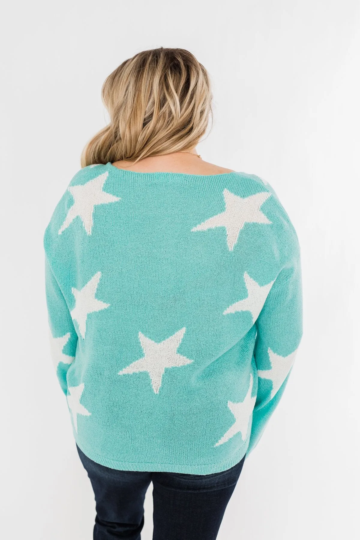 Wishing On A Star Knitted Sweater- Aqua Blue