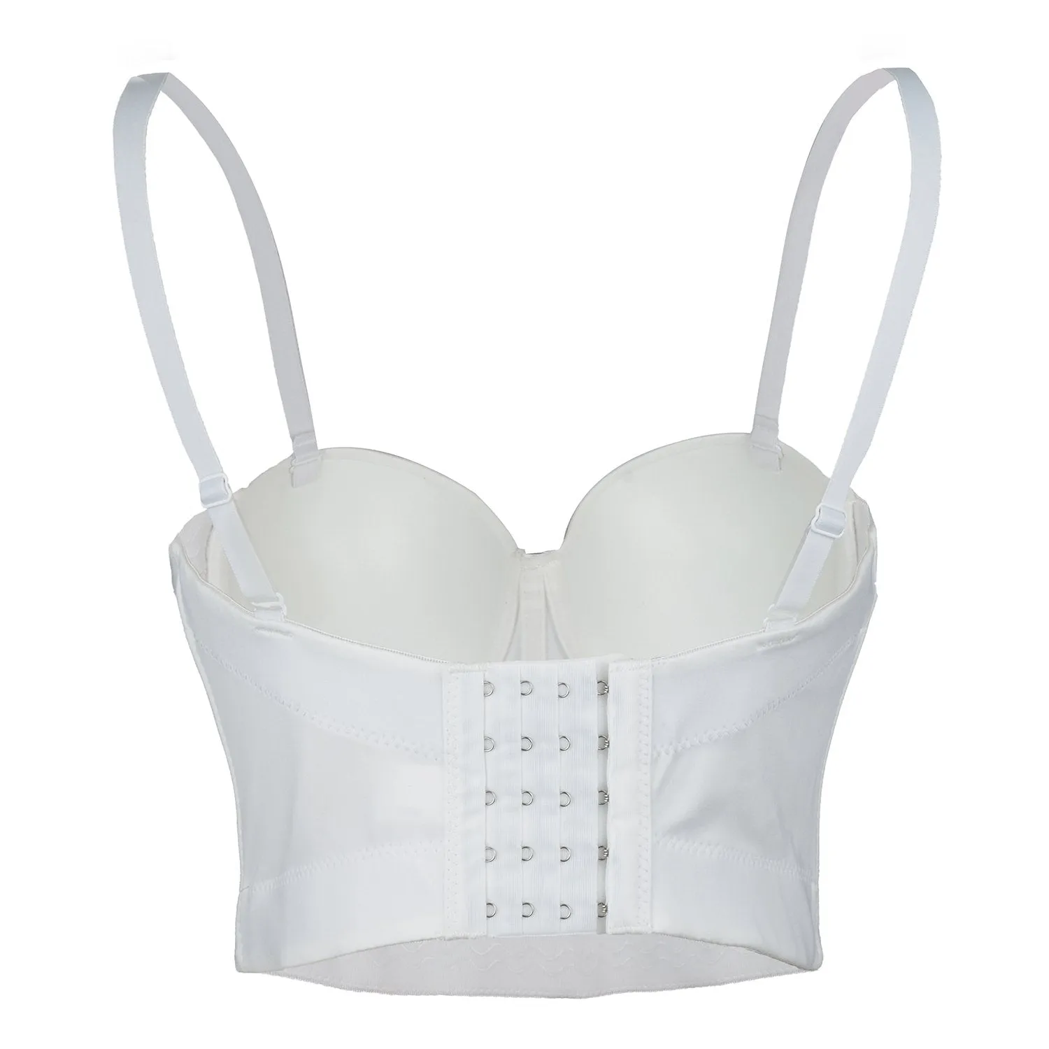 Women Gold Chain Smooth Push up Bustier Crop Top Corset Bra with Detachable Straps White