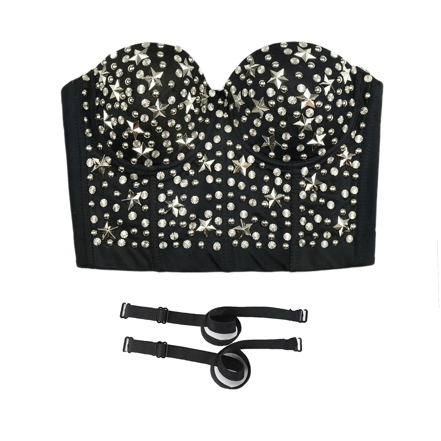 Women Silver Metal Star Rustic Smooth Punk Style Bustier Crop Top Corset Bra