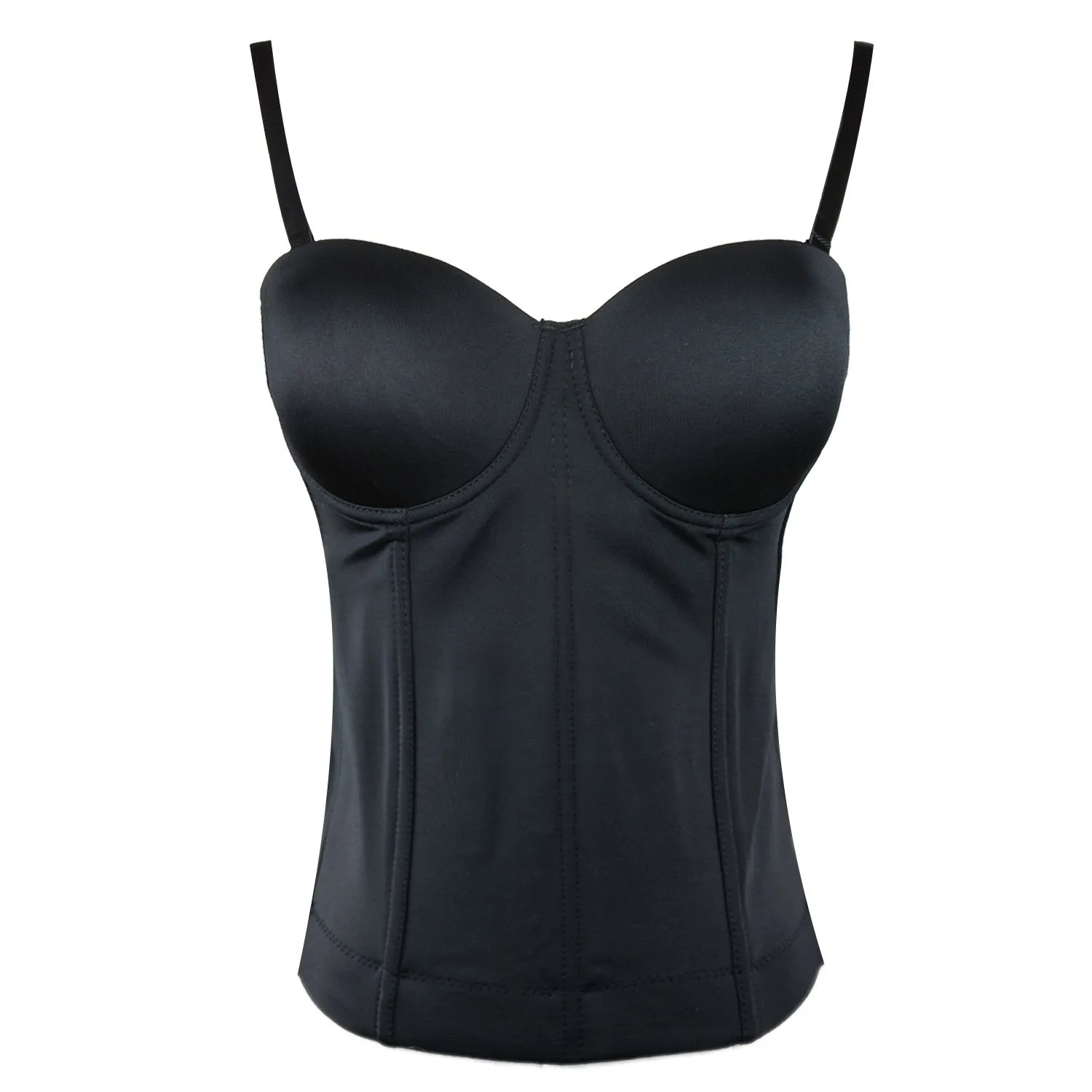 Women Smooth Long Bustier Crop Top Basic Corset Top Black with Detachable Straps
