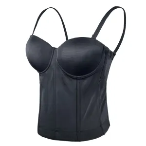 Women Smooth Long Bustier Crop Top Basic Corset Top Black with Detachable Straps