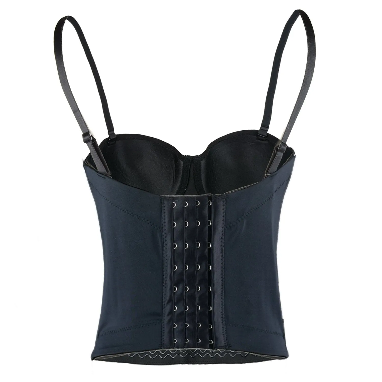 Women Smooth Long Bustier Crop Top Basic Corset Top Black with Detachable Straps