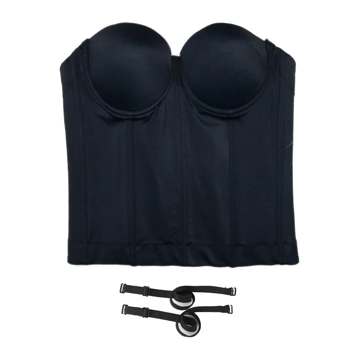 Women Smooth Long Bustier Crop Top Basic Corset Top Black with Detachable Straps