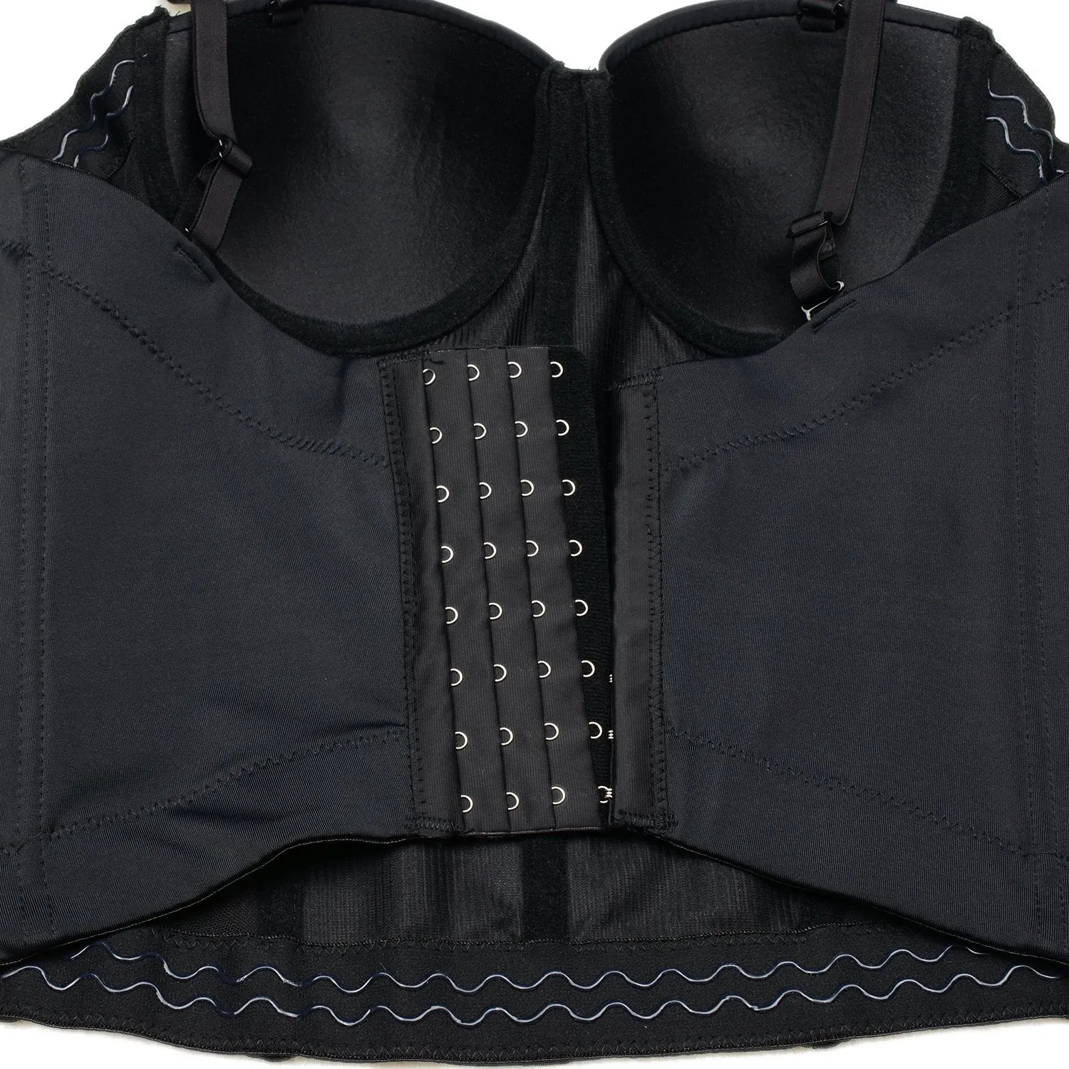 Women Smooth Long Bustier Crop Top Basic Corset Top Black with Detachable Straps