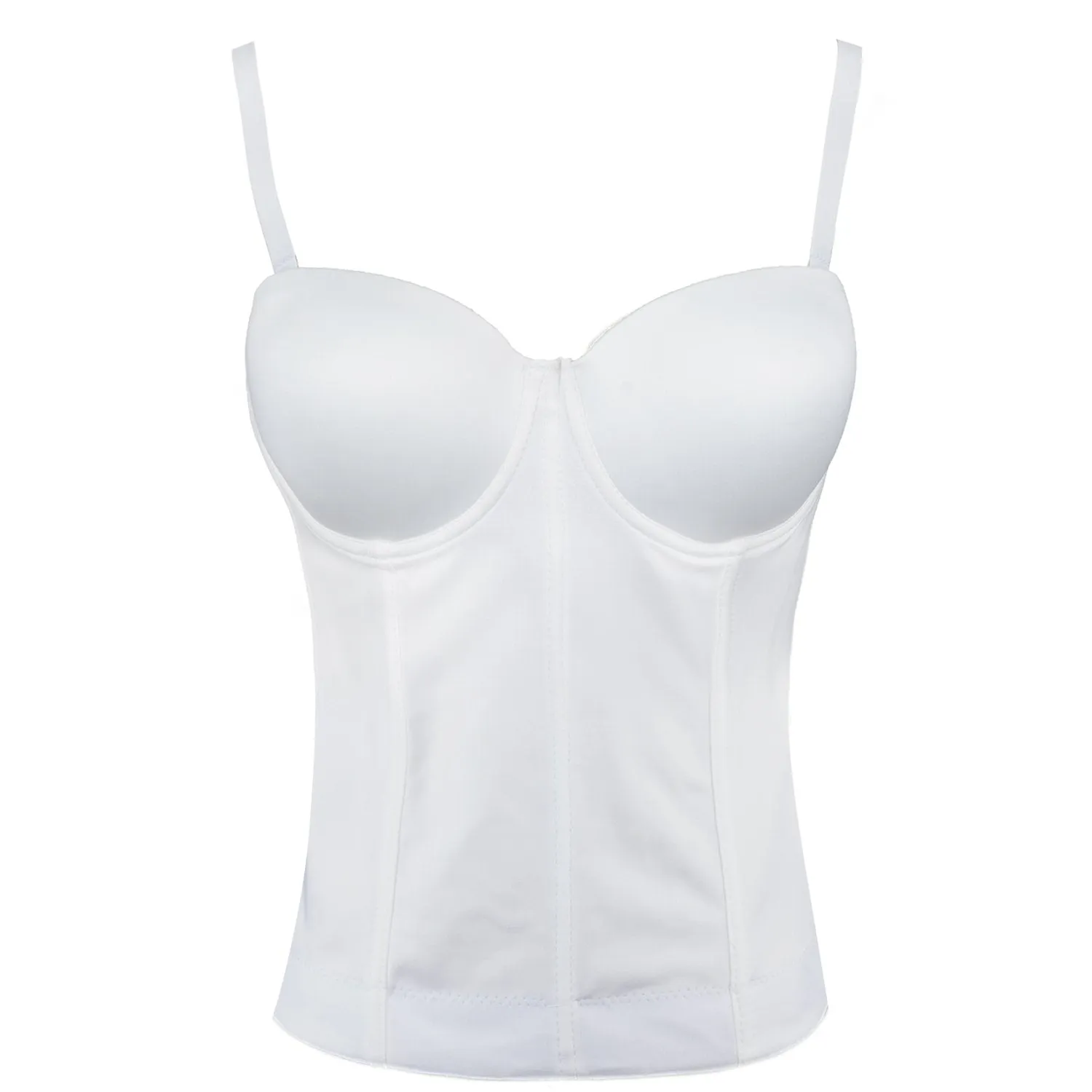 Women Smooth Long Bustier Crop Top Basic Corset Top White