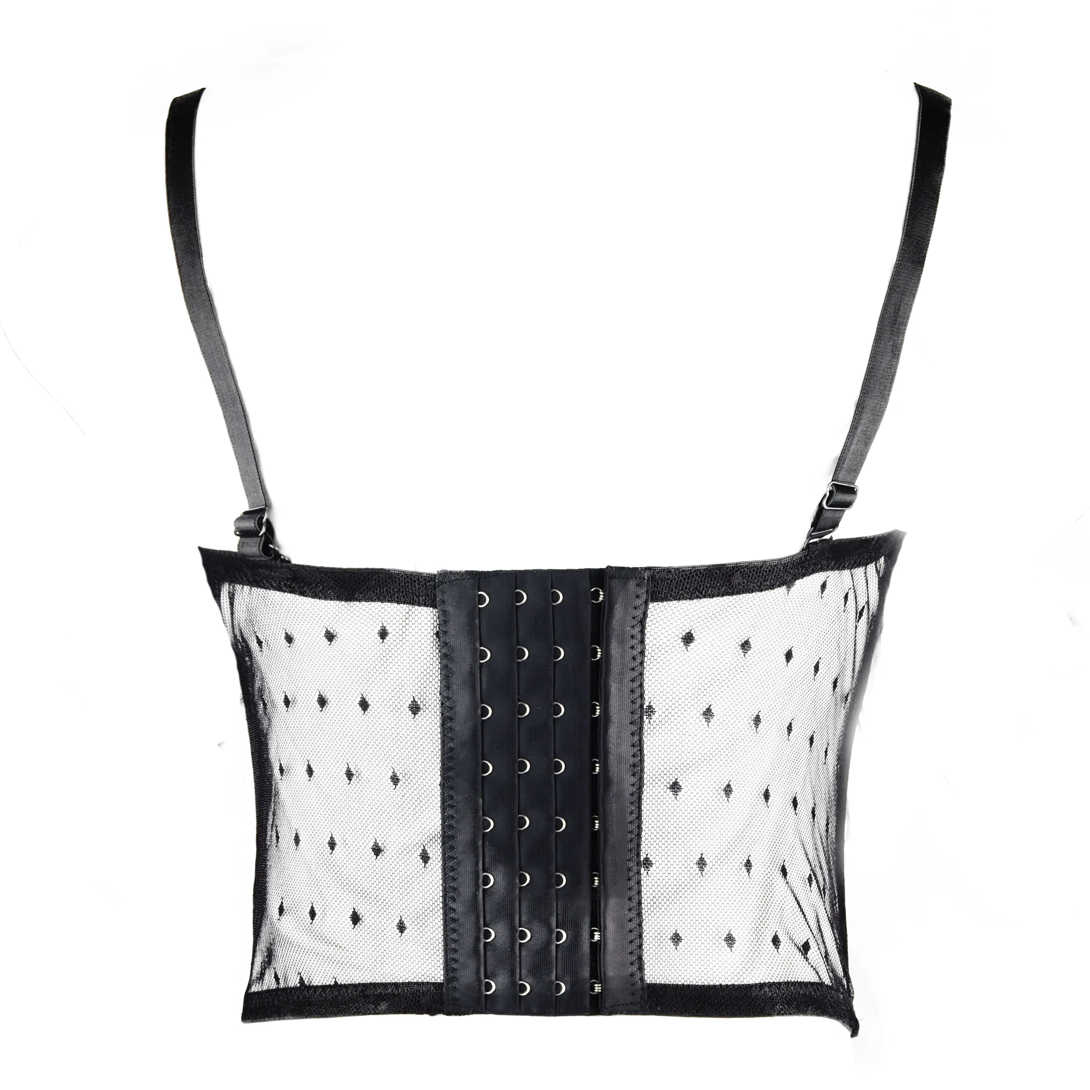 Women's Feather Tassel Cut Cross Strappy Lace Bustier Tops Sexy Club Party Crop Top Black