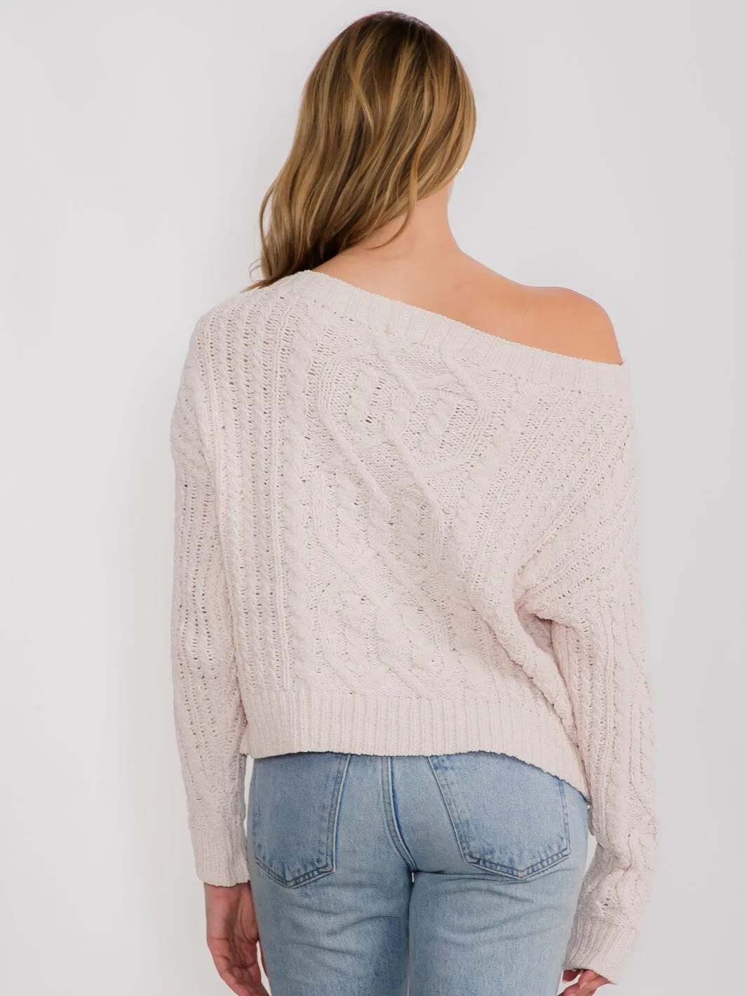 WOMEN'S LONG SLEEVE OFF SHOULDER KNIT PULLOVER SWEATER
