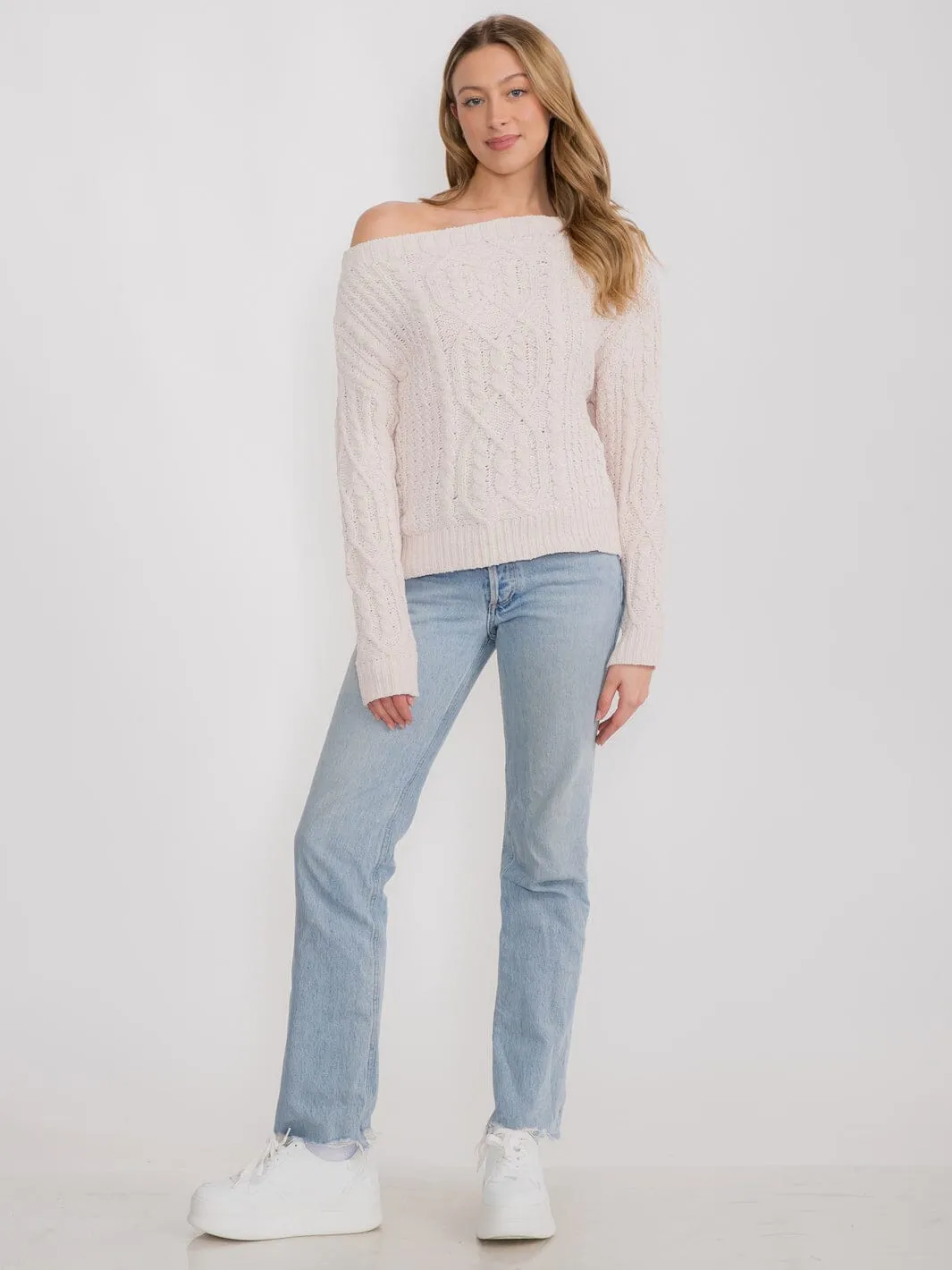 WOMEN'S LONG SLEEVE OFF SHOULDER KNIT PULLOVER SWEATER