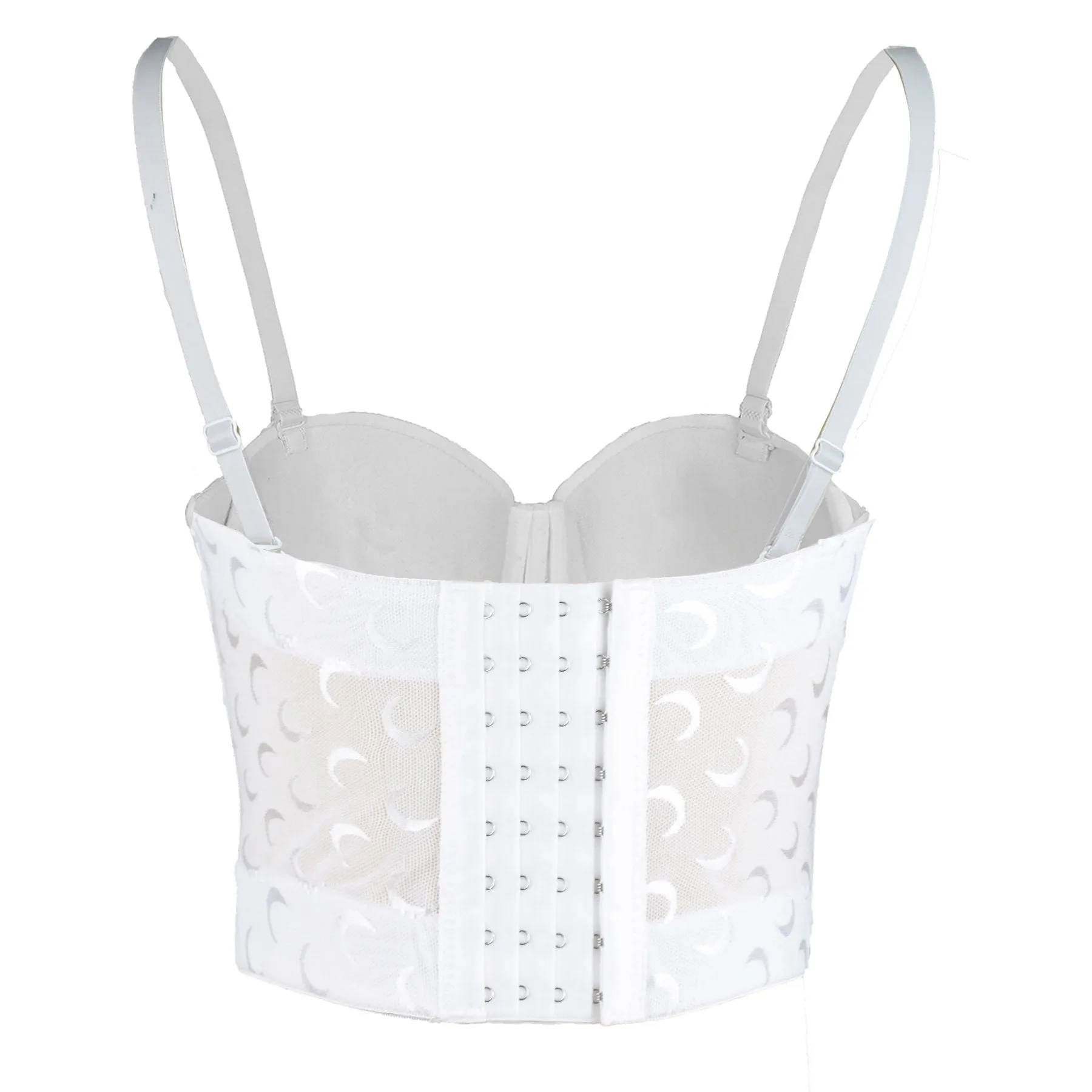 Women's Mesh Crescent Moon Print Bustier Crop Top Sexy Corset Top Bra White 34/75