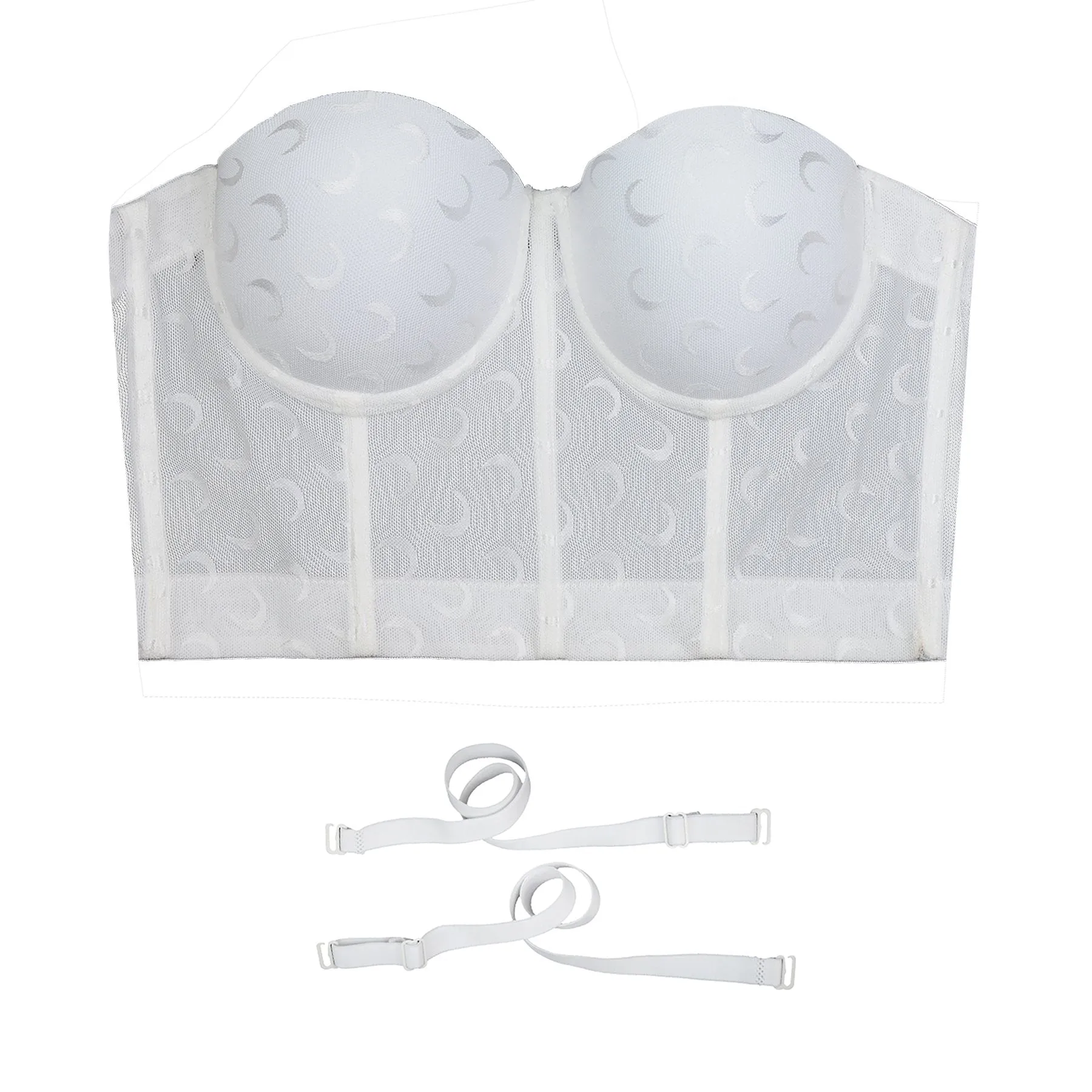 Women's Mesh Crescent Moon Print Bustier Crop Top Sexy Corset Top Bra White 34/75