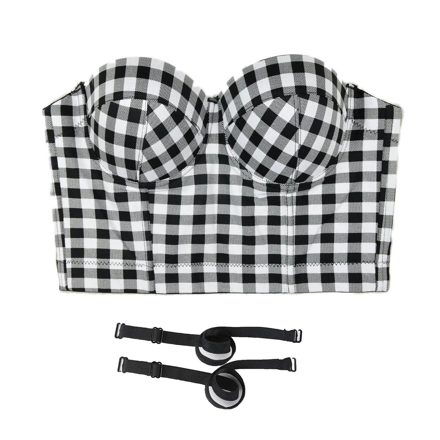 Women's Plaid Bustier Crop Top Sexy Women's Corset Top Bra Black