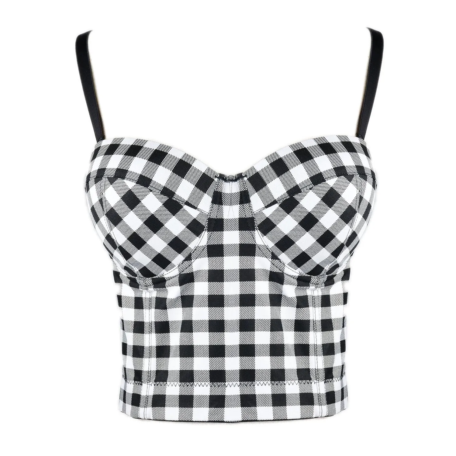 Women's Plaid Bustier Crop Top Sexy Women's Corset Top Bra Black