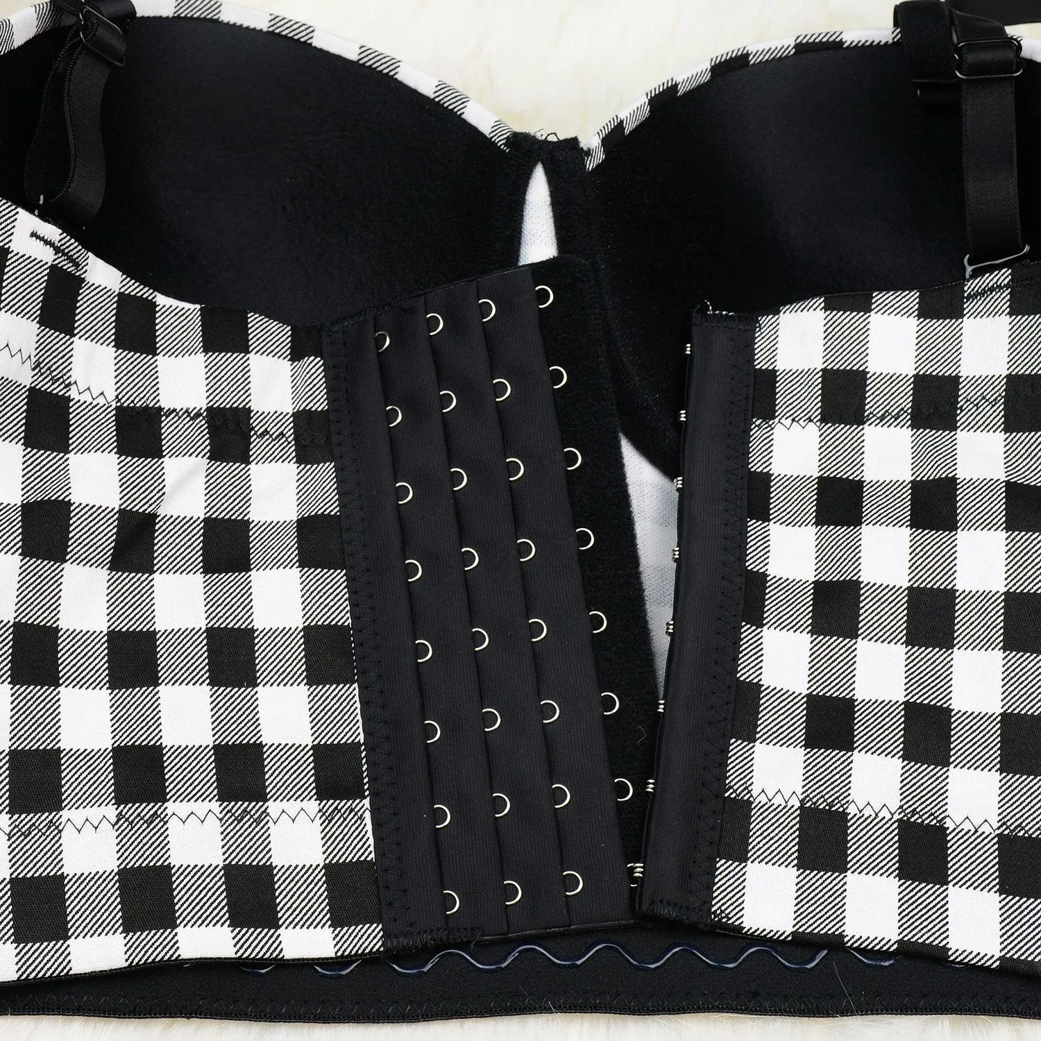 Women's Plaid Bustier Crop Top Sexy Women's Corset Top Bra Black