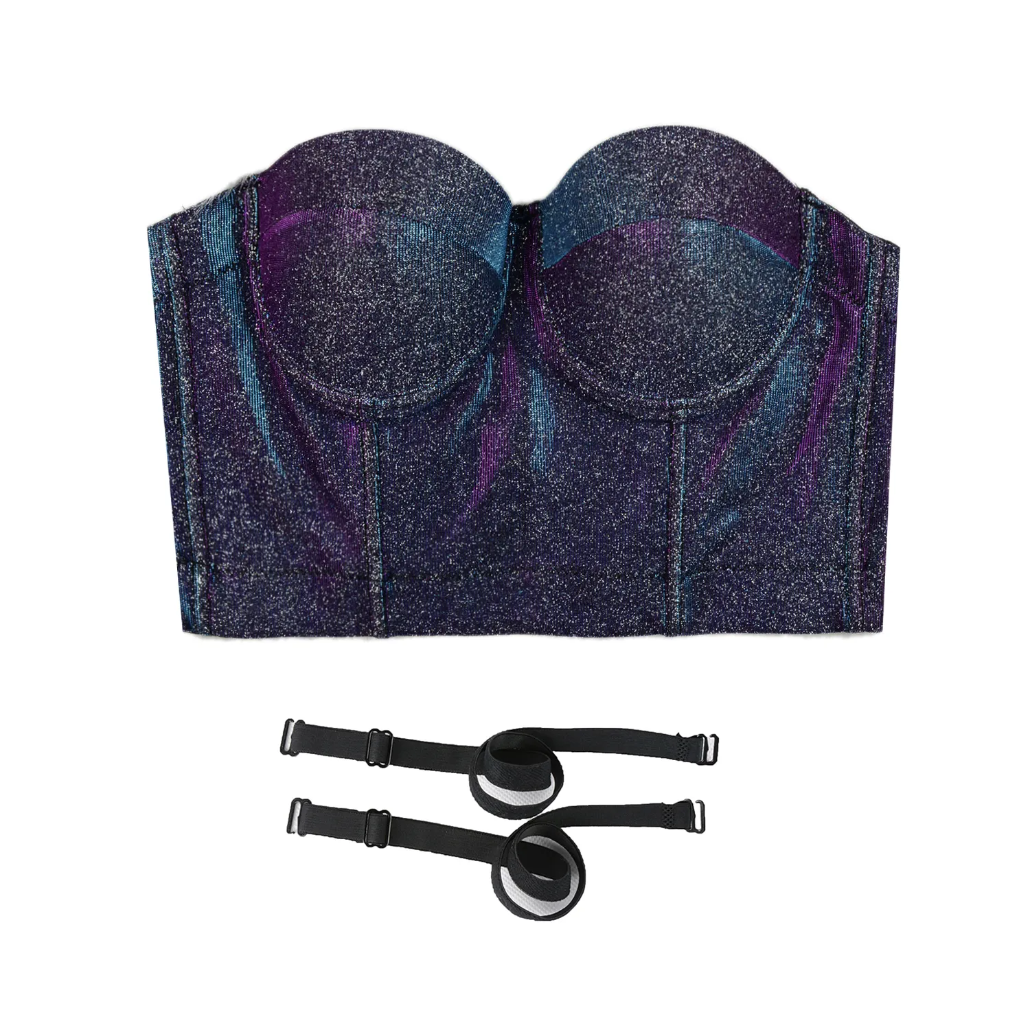 Women's Shiny Bustier Crop Top Sexy Prom Corset Top Bra Gradient Purple