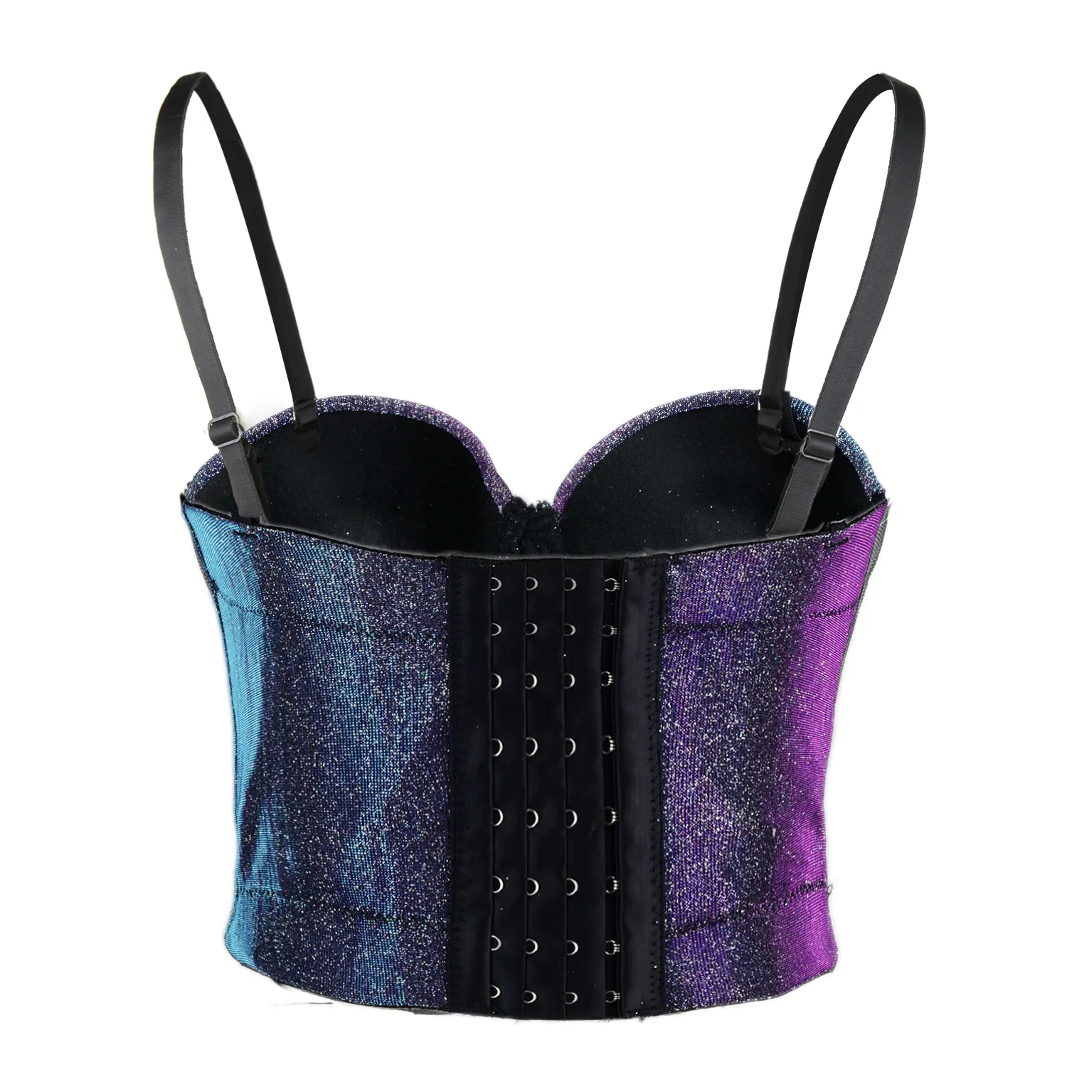 Women's Shiny Bustier Crop Top Sexy Prom Corset Top Bra Gradient Purple