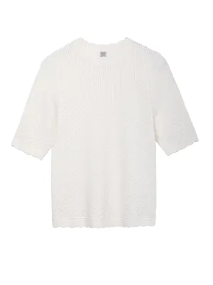 Women's Solid Crew Neck Short Sleeve Summer Hollow Top