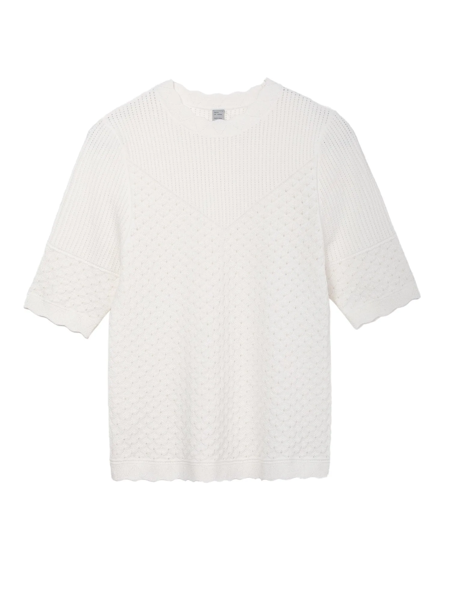 Women's Solid Crew Neck Short Sleeve Summer Hollow Top