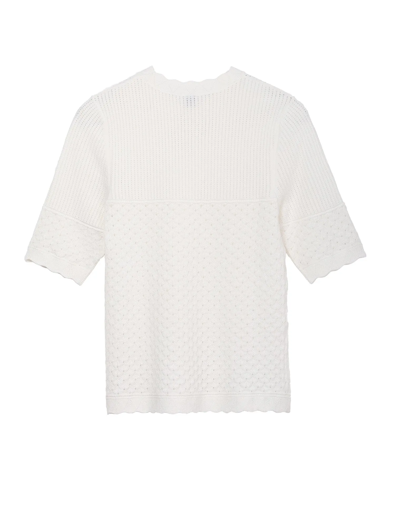 Women's Solid Crew Neck Short Sleeve Summer Hollow Top