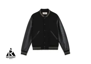 Wool Leather Sleeve Teddy Jacket "Black"