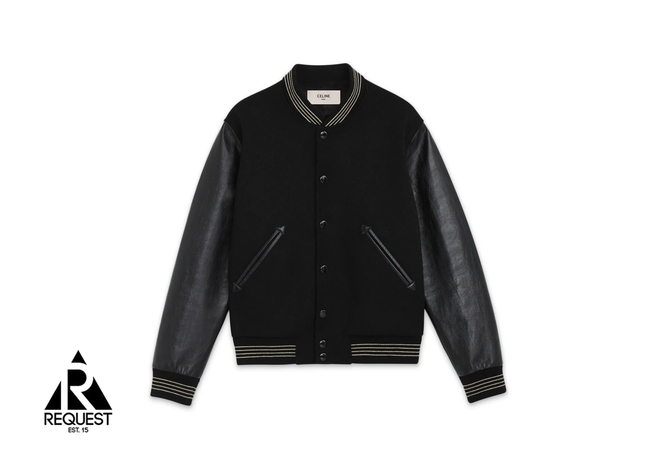 Wool Leather Sleeve Teddy Jacket "Black"