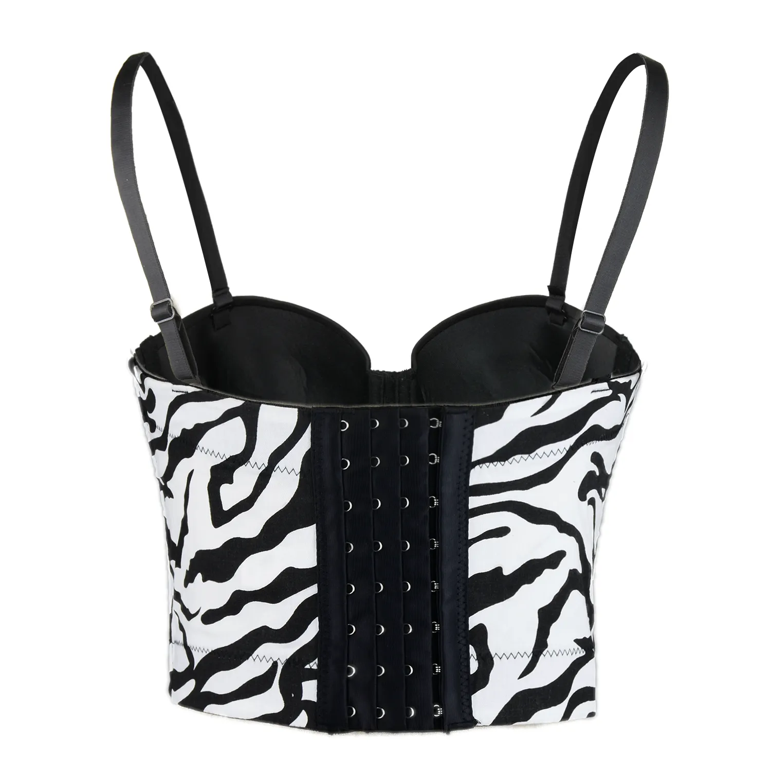 Zebra Pattern Bustier Crop Top Push Up Women's Corset Top Bra Black