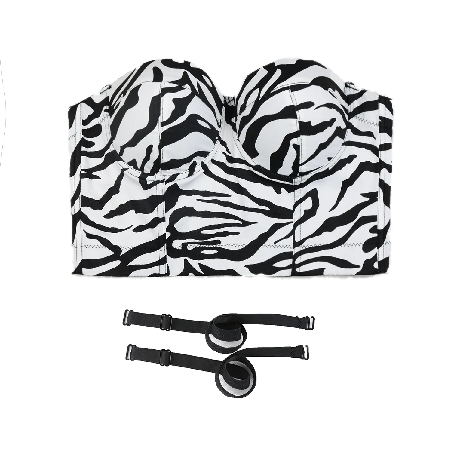 Zebra Pattern Bustier Crop Top Push Up Women's Corset Top Bra Black