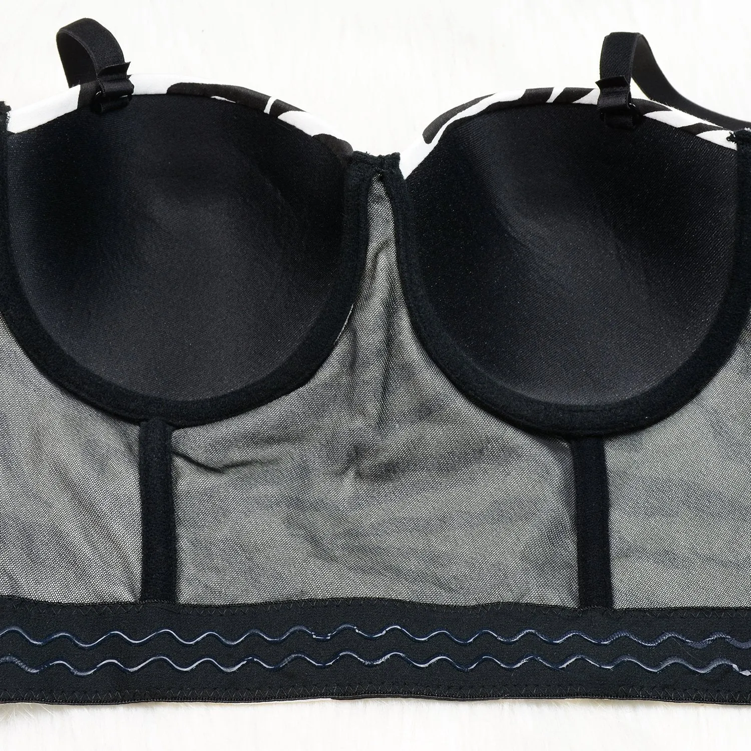 Zebra Pattern Bustier Crop Top Push Up Women's Corset Top Bra Black