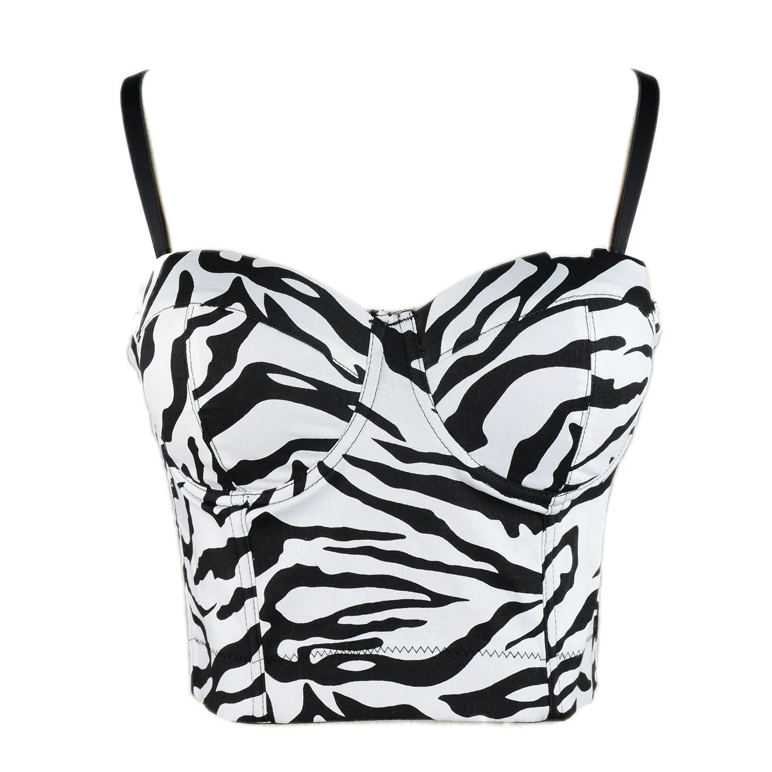 Zebra Pattern Bustier Crop Top Push Up Women's Corset Top Bra Black